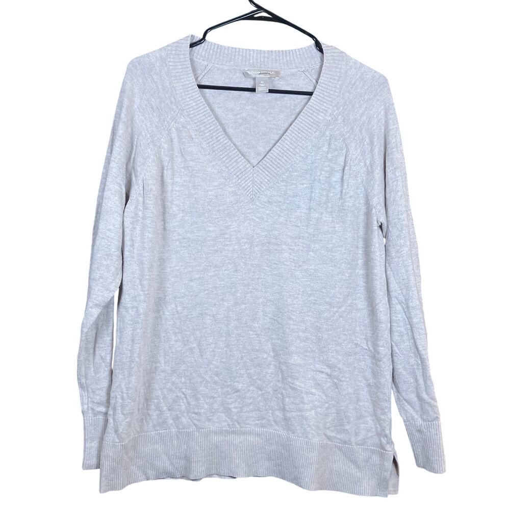 Banana Republic Womens Sweater Beige Knit V Neck Ribbed Hem Oversized Medium